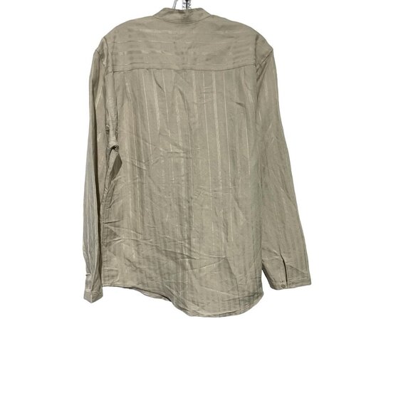 Havanera Men's Button Down Shirt Deep V Neck Stripes Cream Tan Size Medium - Picture 2 of 5
